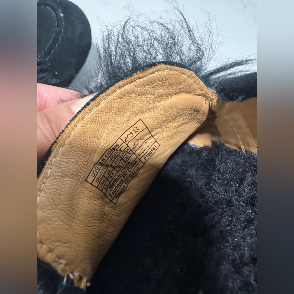 UGG Black Suede Loafers with Faux Fur Detail - Picture 10 of 11